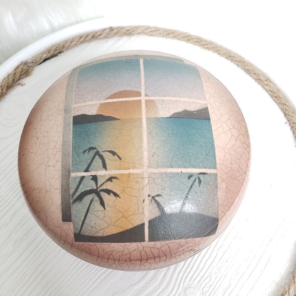 Vintage Ken Jensen Raku Palm Tree Tropical Jar Pot Signed Handcrafted 1951